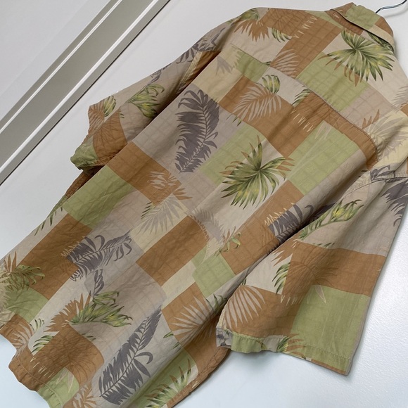 Vintage 90s Silk Hawaiian Shirt Men 2XL Cream Tan Palm Fronds USA Camp Festival - Picture 10 of 13